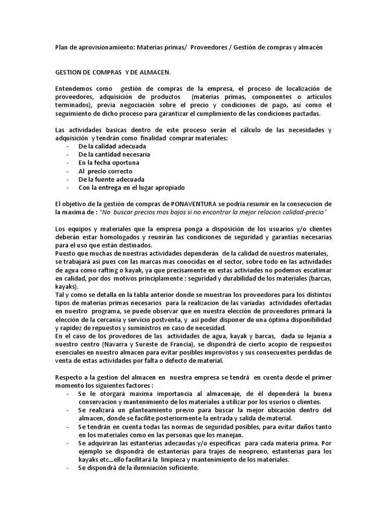 Plan de Aprovisionamiento Empresarial | PDF | Kayac | Obtención