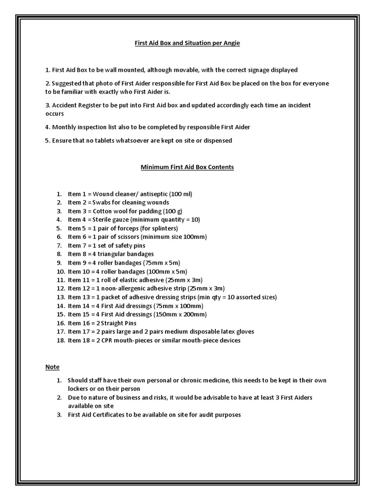 Minimum Content of First Aid Box | PDF