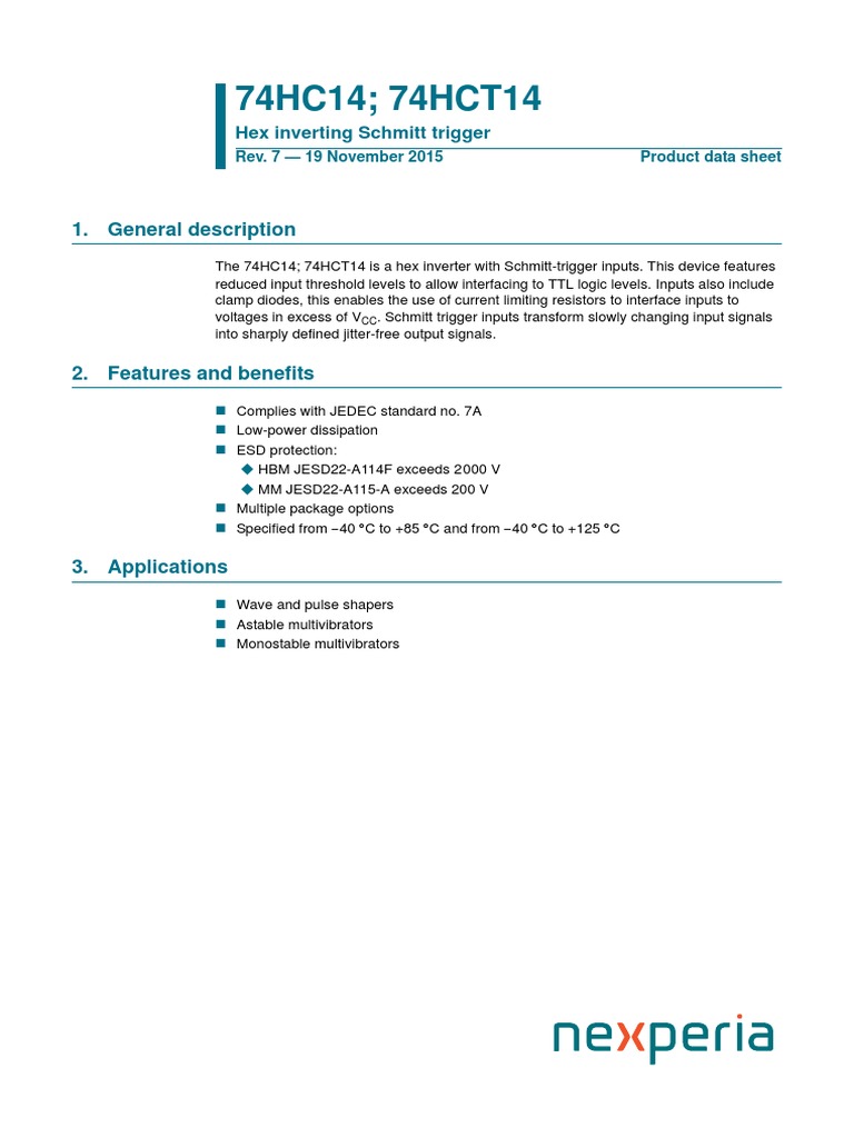 74HC14 74HCT14: 1. General Description | PDF | Electrical Engineering ...