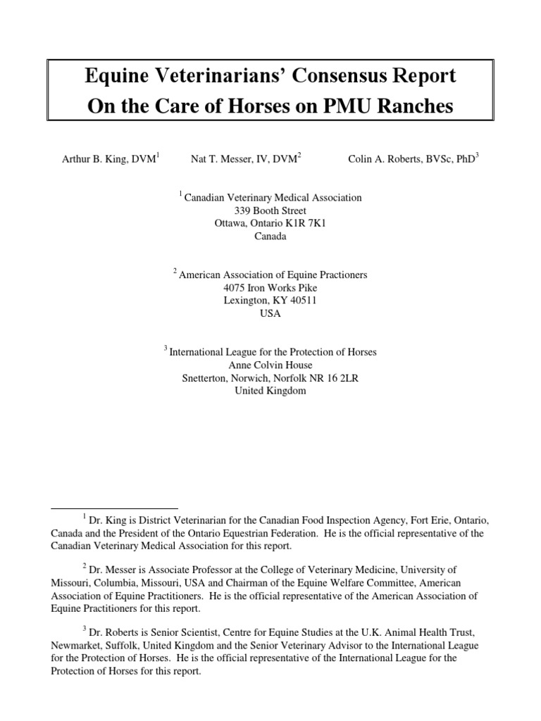 PMU Ranch Horse Care Consensus Report | PDF | Animal Welfare ...