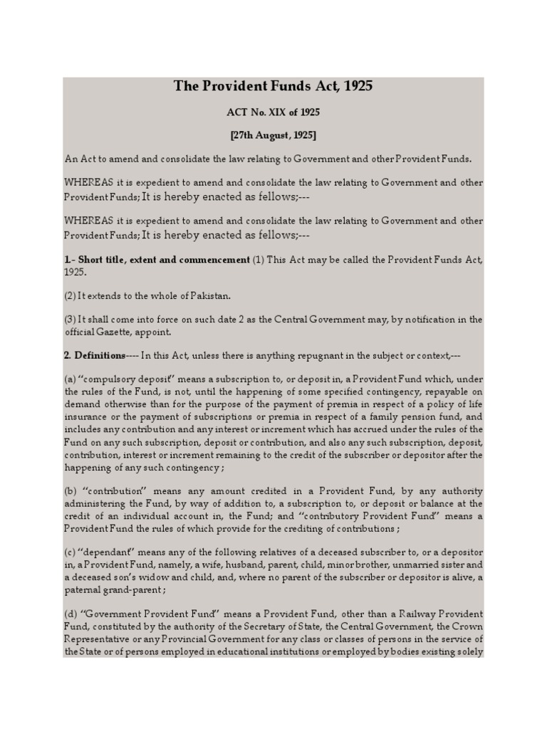 PROVIDENT FUND ACT 1925 PAKISTAN PDF intelligence overview