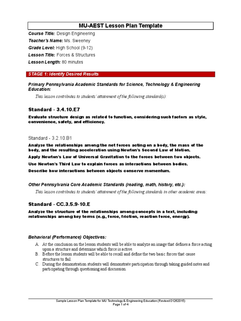 Forces & Structures Lesson Plan | PDF | Lesson Plan | Force
