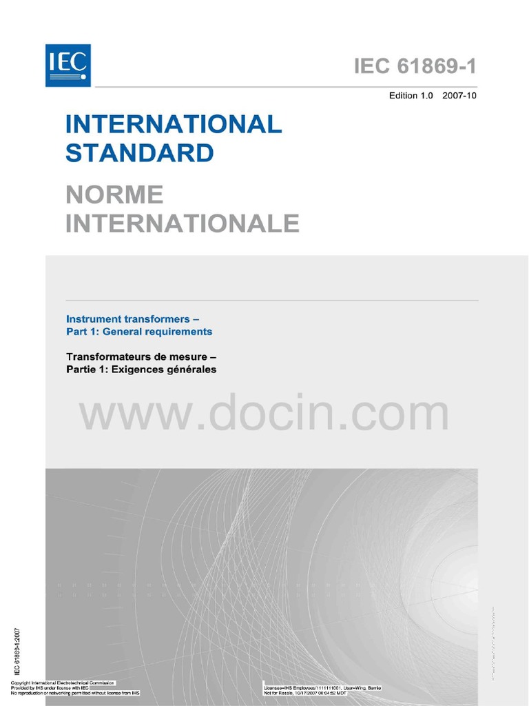 Iec 61869 1 2007 Instrument Transformers PDF | PDF