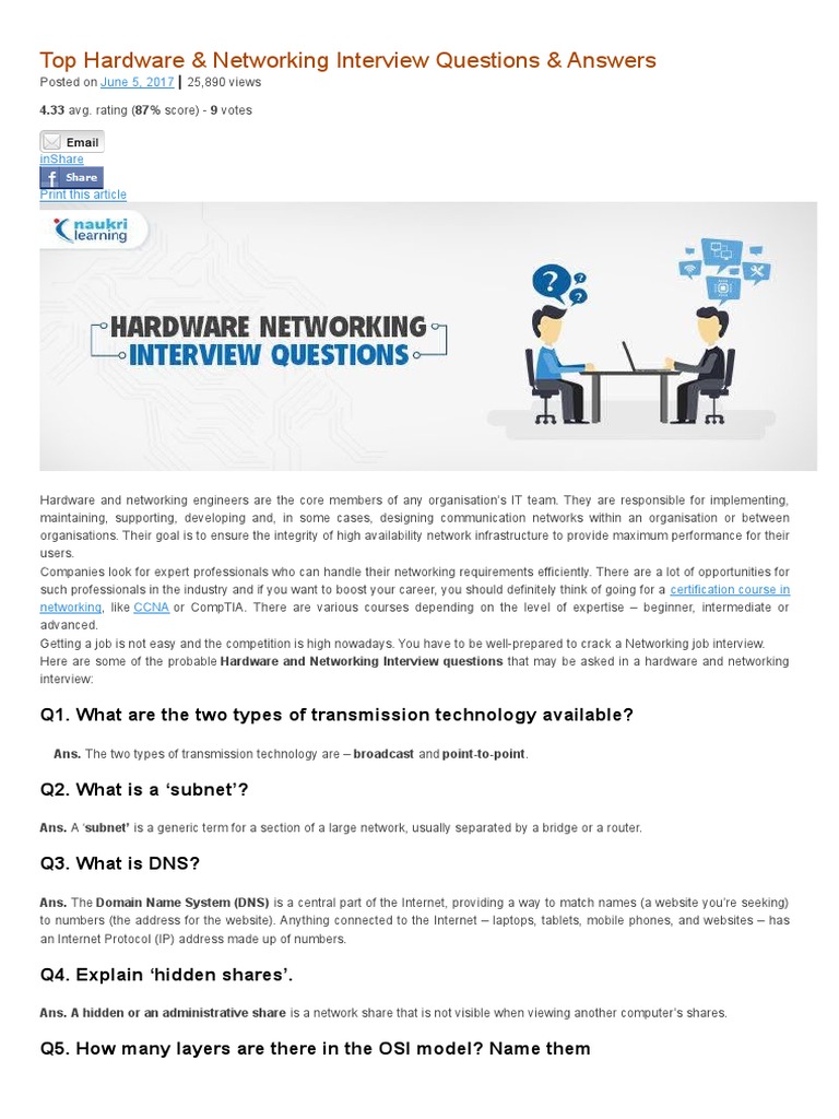Top Hardware & Networking Interview Questions & Answers Download Free