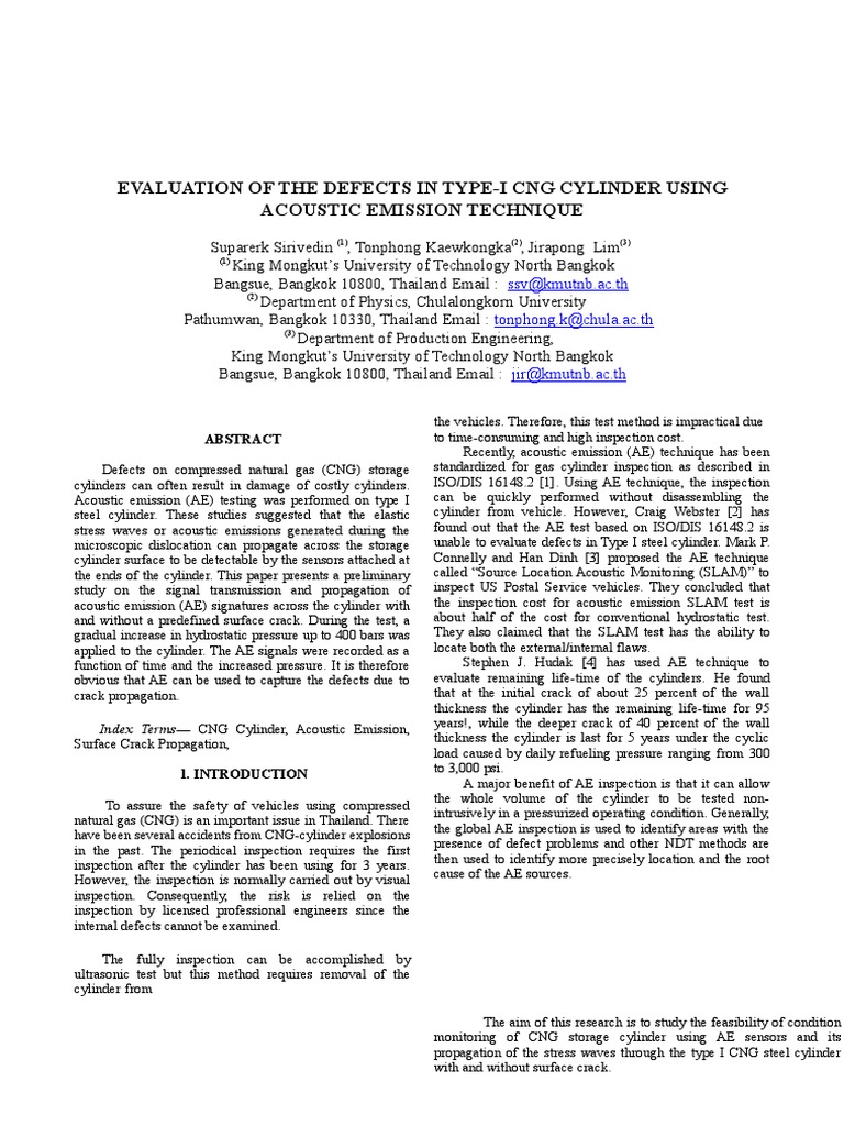 Acoustic Emission In Cng Cylinder Testing Acoustics Applied And Interdisciplinary Physics