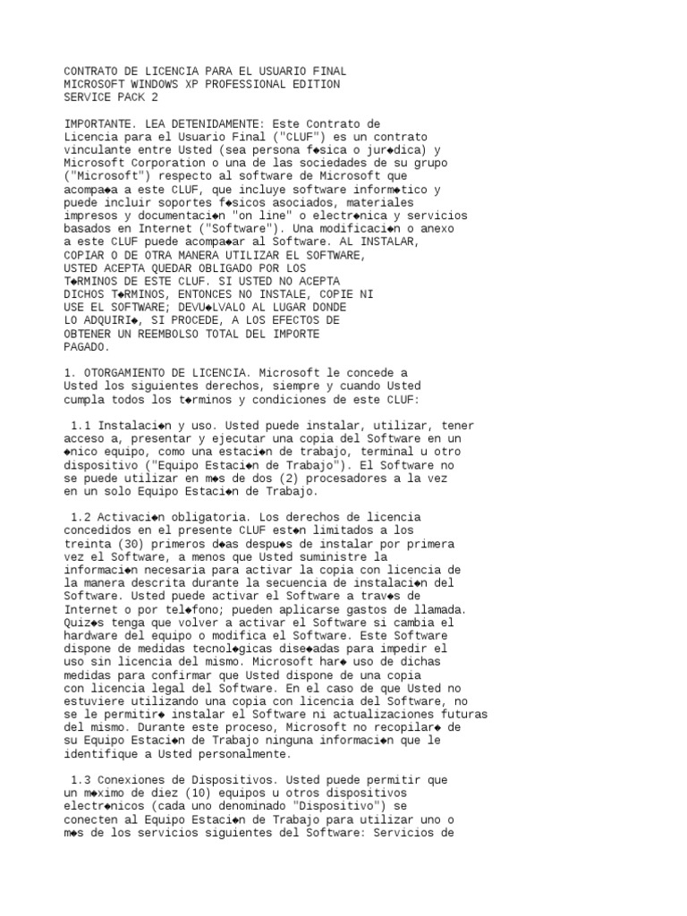 EULA Microsoft Windows XP Professional | PDF | Microsoft | Software
