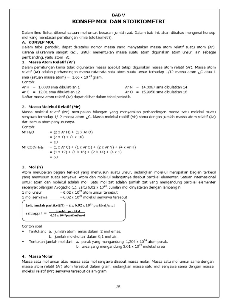 Konsep Mol dan Stoikiometri Kimia | PDF | Metode & Bahan Ajar ...