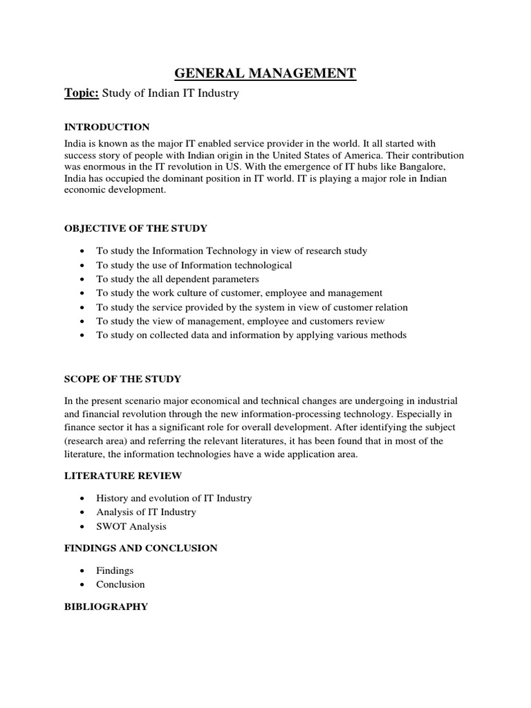 General Management: Topic: Study of Indian IT Industry | PDF
