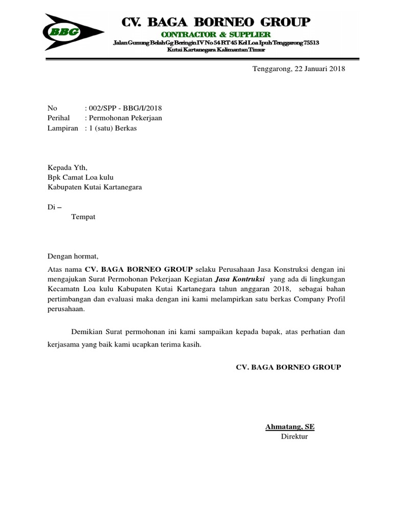 Surat Permohonan Pekerjaan Konsultan Dp