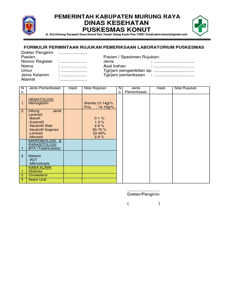 Form Permintaan Hasil Pemeriksaan Lab | PDF