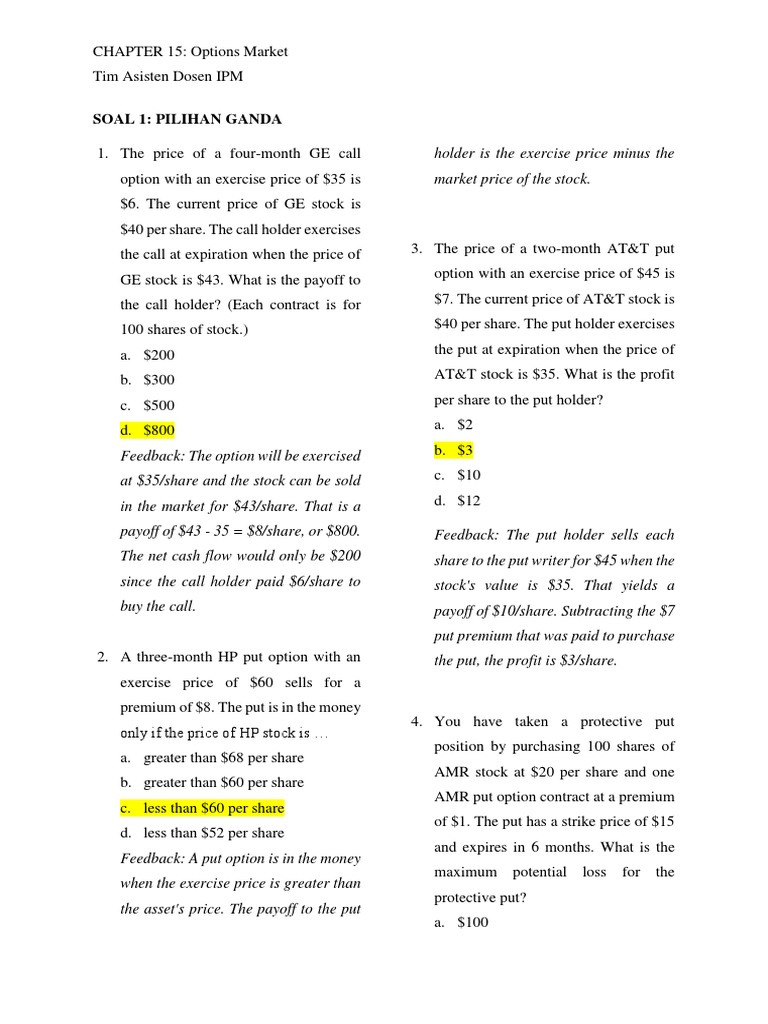 Options Questions and Answers Guide | PDF | Put Option | Option (Finance)
