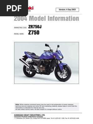 2004 Kawasaki Z750 Specifications | PDF | Fuel Injection | Motorcycle