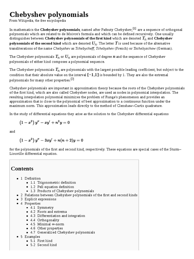 Chebyshev Polynomials PDF Polynomial Numerical Analysis