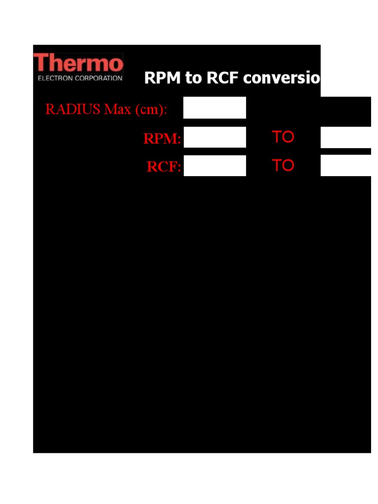RPM To RCF Conversion Calculator RADIUS Max (CM) PDF