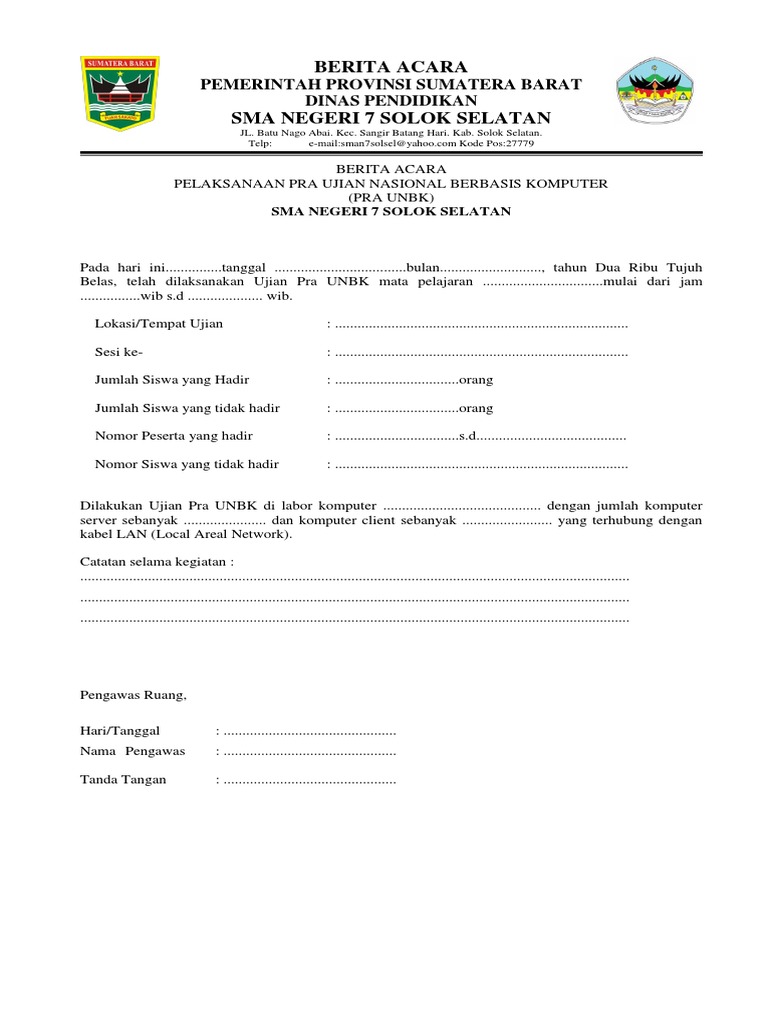 Berita Acara Pra Unbk