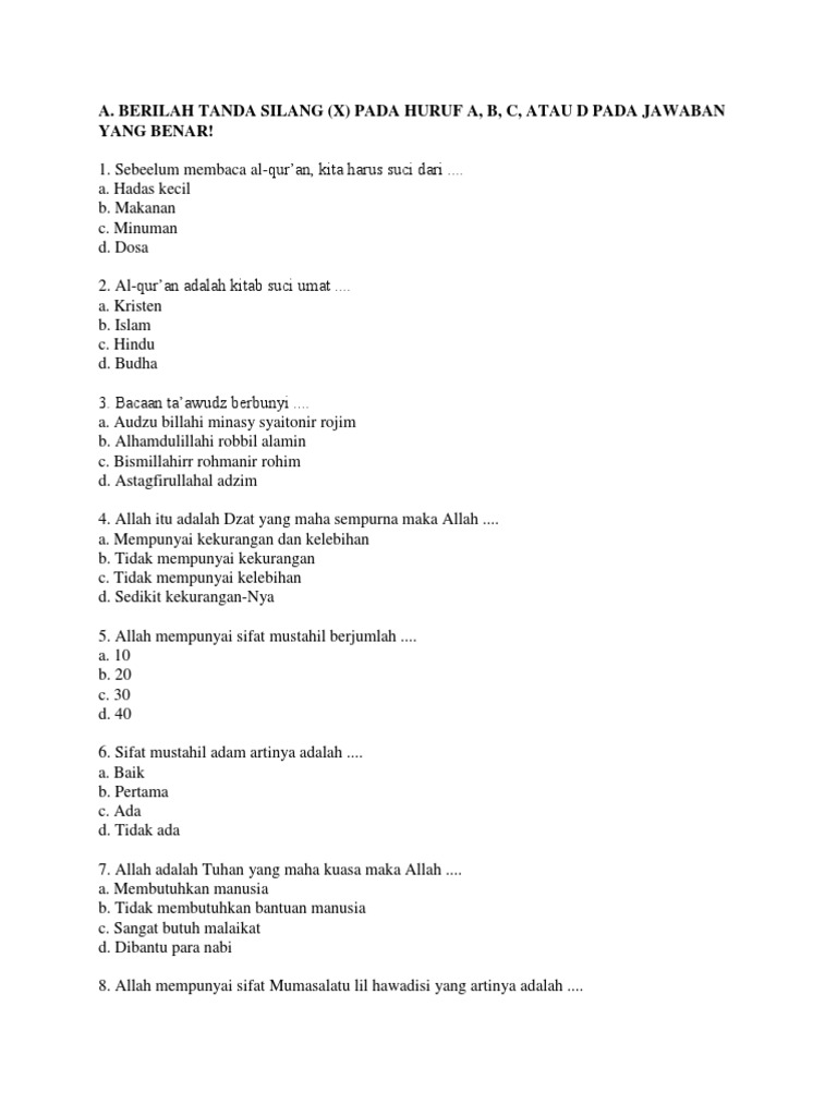 Soal Ujian PAI KELAS 3