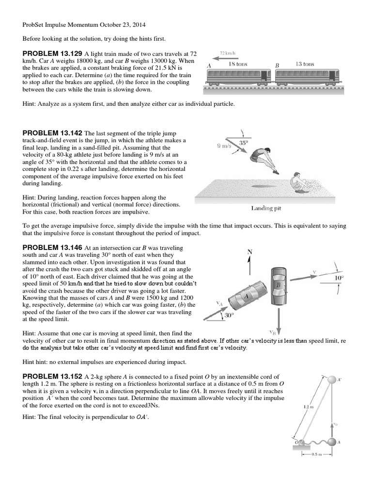 Impulse and Momentum Problem Set | PDF | Speed | Force