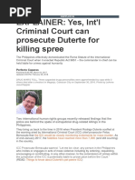 Yes, Int'l Criminal Court Can Prosecute Duterte for Killing Spree