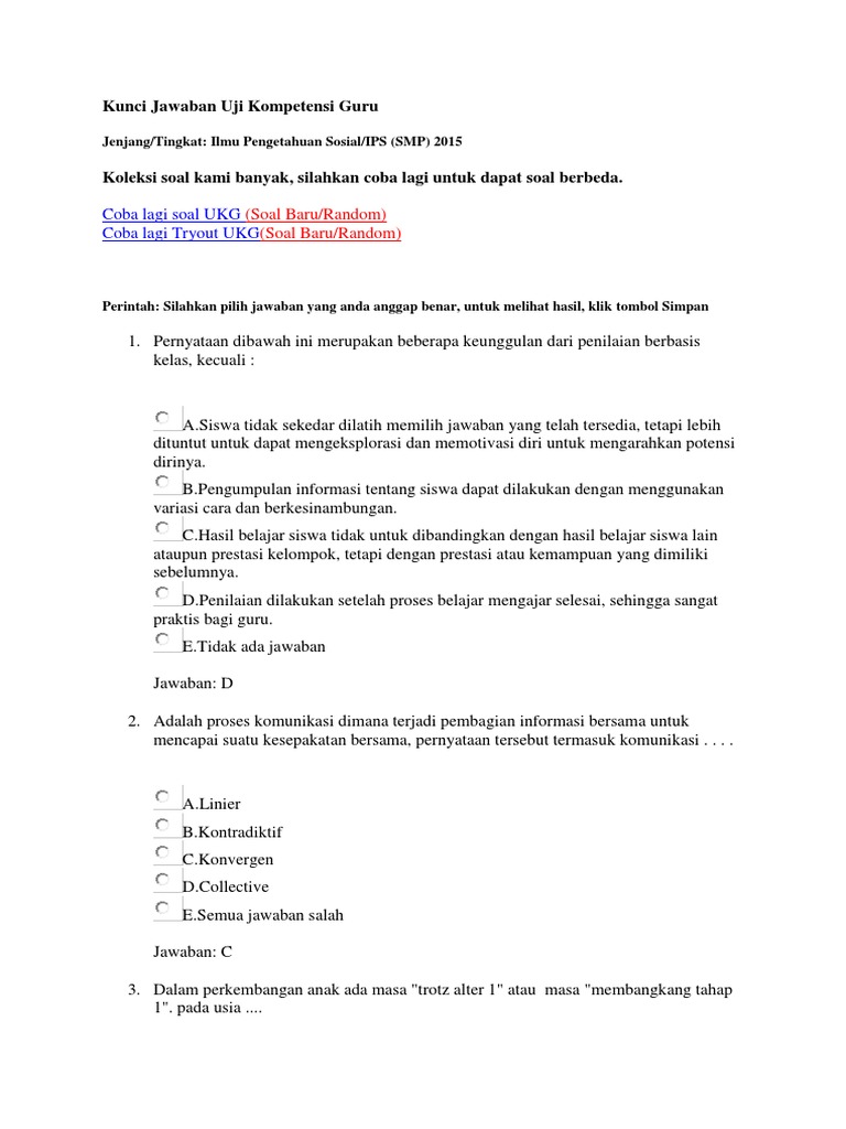 Soal Ukg Guru Ips Smp Dunia Sosial