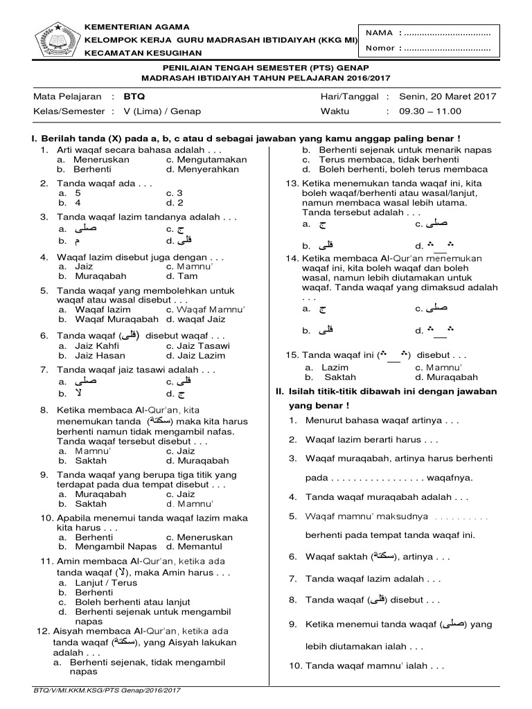 Soal Btq Kls 2 Semester 2