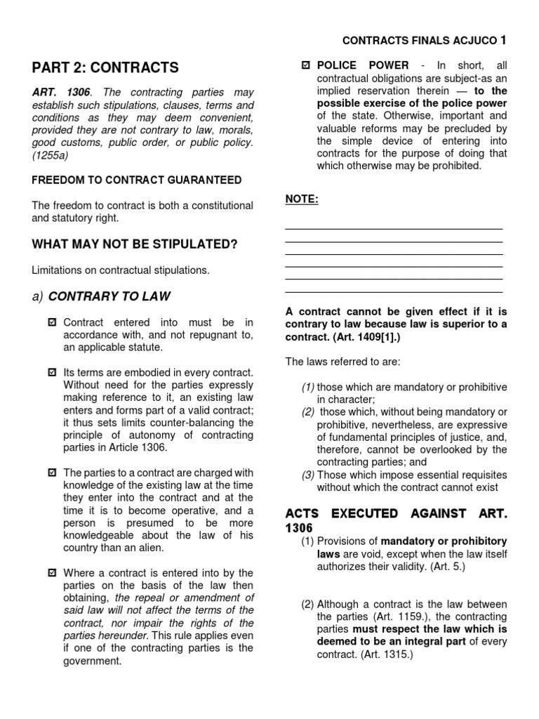 Part 2 Contracts A) Contrary To Law PDF Lease Damages