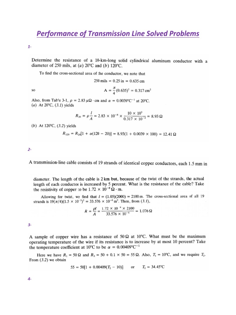 Performance of Transmission Line Solved Problems | PDF