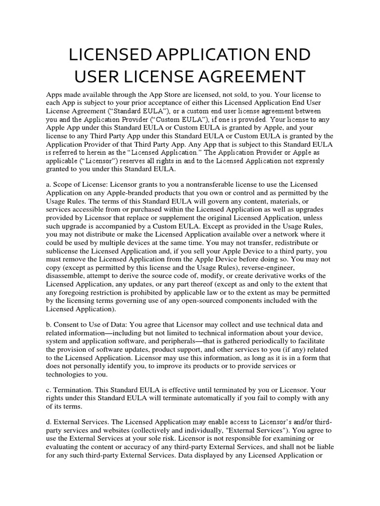 Licensed Application End User License Agreement PDF License Tort