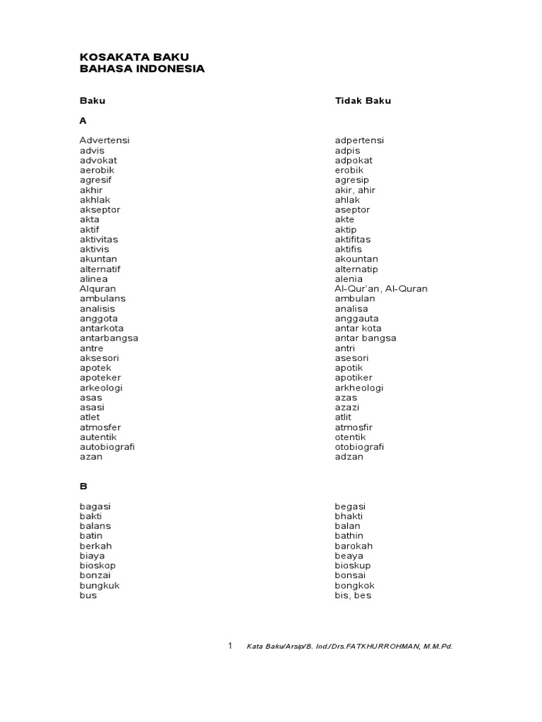 Kata Baku Tidak Baku