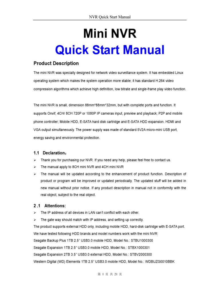 Mini NVR Quick Start Guide | PDF | Hard Disk Drive | Ip Address