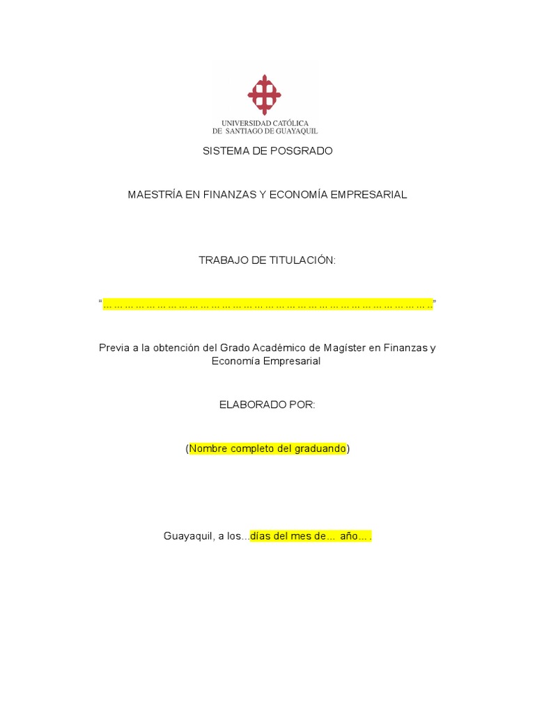 Caratulas de Trabajo de Titulación | PDF | Titulo academico | Academia