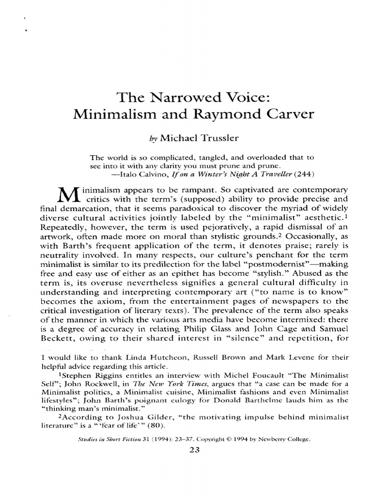 He Narrowed Voice Minimalism and Raymond Carver PDF PDF