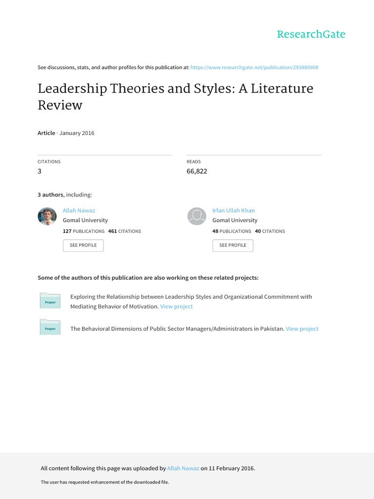 Leadership Theories and Styles: A Literature Review: January 2016 | PDF ...