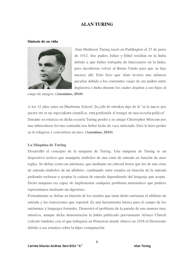 Vida y Aportes de Alan Turing | PDF | Alan Turing | Áreas de informática