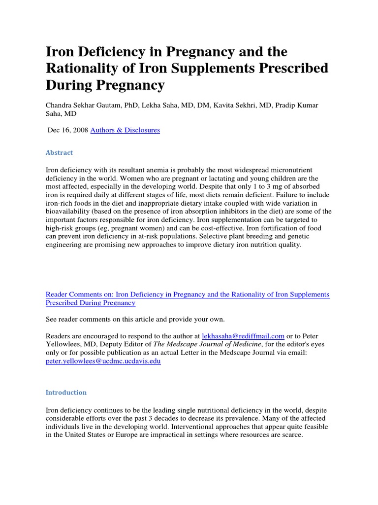 Iron Deficiency in Pregnancy and The Rationality of Iron Supplements Prescribed During Pregnancy