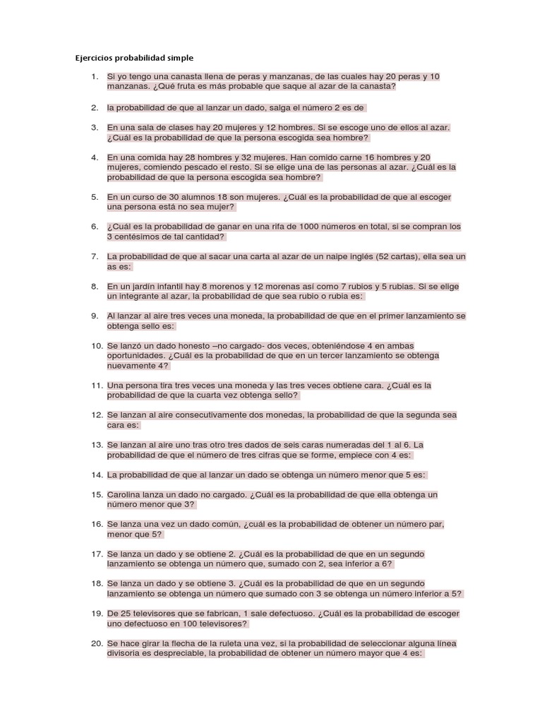 Ejercicios de Probabilidad Simple | PDF | Jugando a las cartas ...
