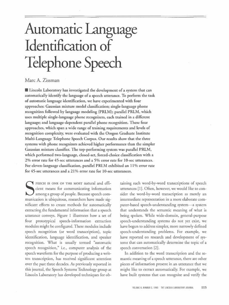 Automatic Language ID in Telephone Speech | PDF | Linguistics | Human ...