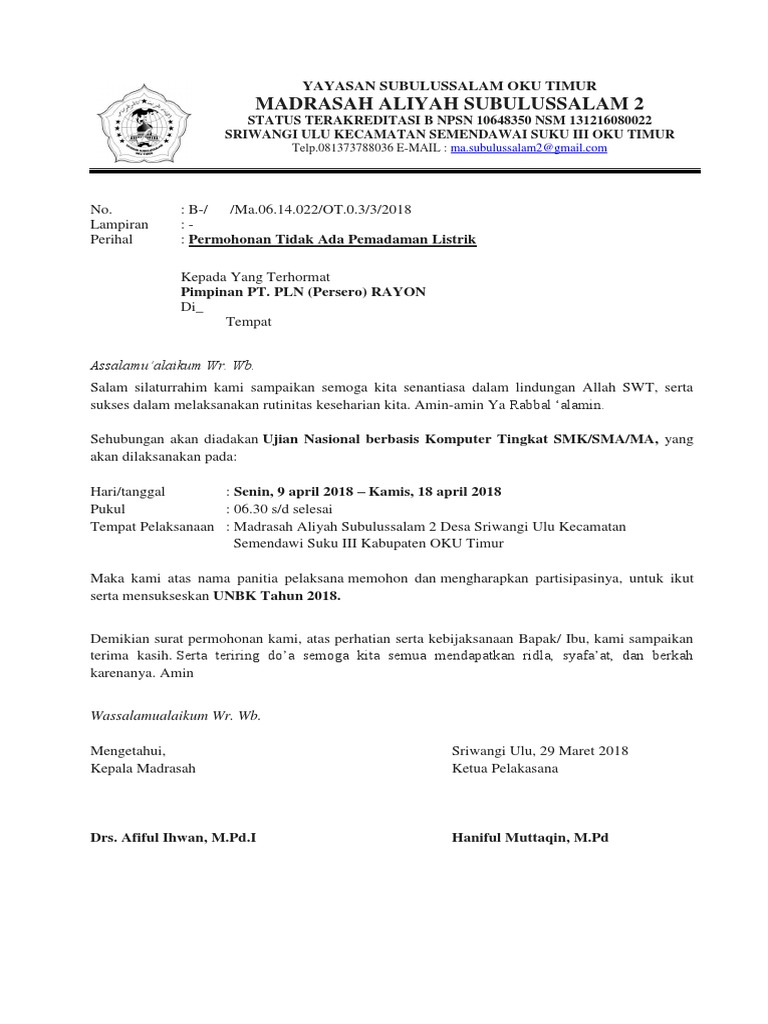 Surat Permohonan Pln