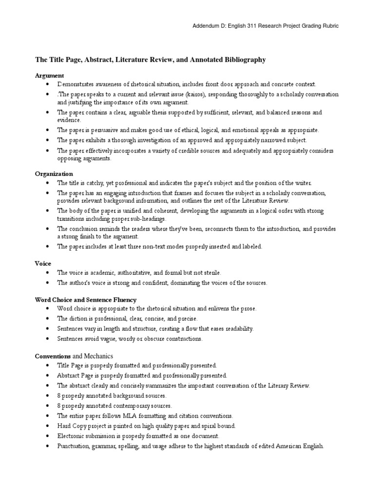 Prospectus Addendum D Research Prospectus Grading Rubric | PDF ...
