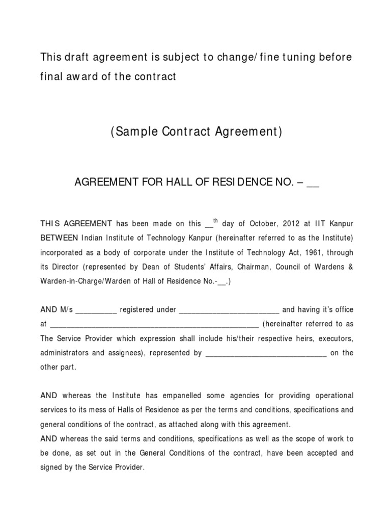 (Sample Contract Agreement) : This Draft Agreement Is Subject To Change ...