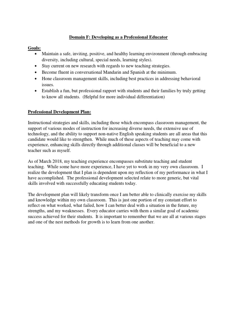 Professional Development Plan Timeline and Goals PDF Classroom Management Teachers