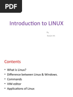 Introduction To LINUX: By, Ranjini HK