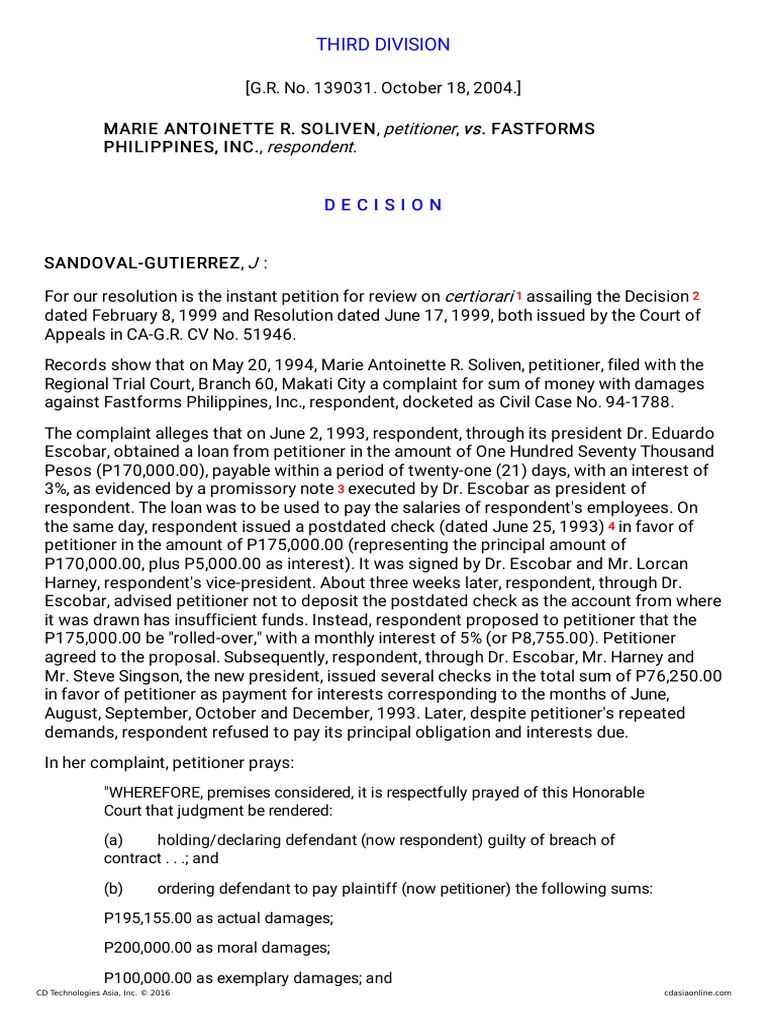 Petitioner Vs Vs Respondent: Third Division | PDF | Lawsuit | Complaint