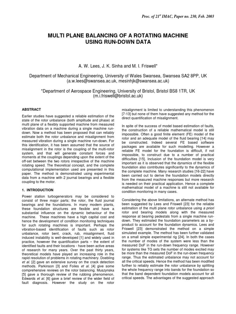 Multi Plane Balancing 123456 PDF | PDF | Matrix (Mathematics) | Bearing ...
