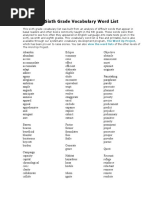 Sixth Grade Vocabulary Word List