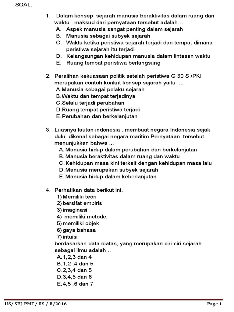 Contoh Soal Perubahan Dan Keberlanjutan Dalam Sejarah