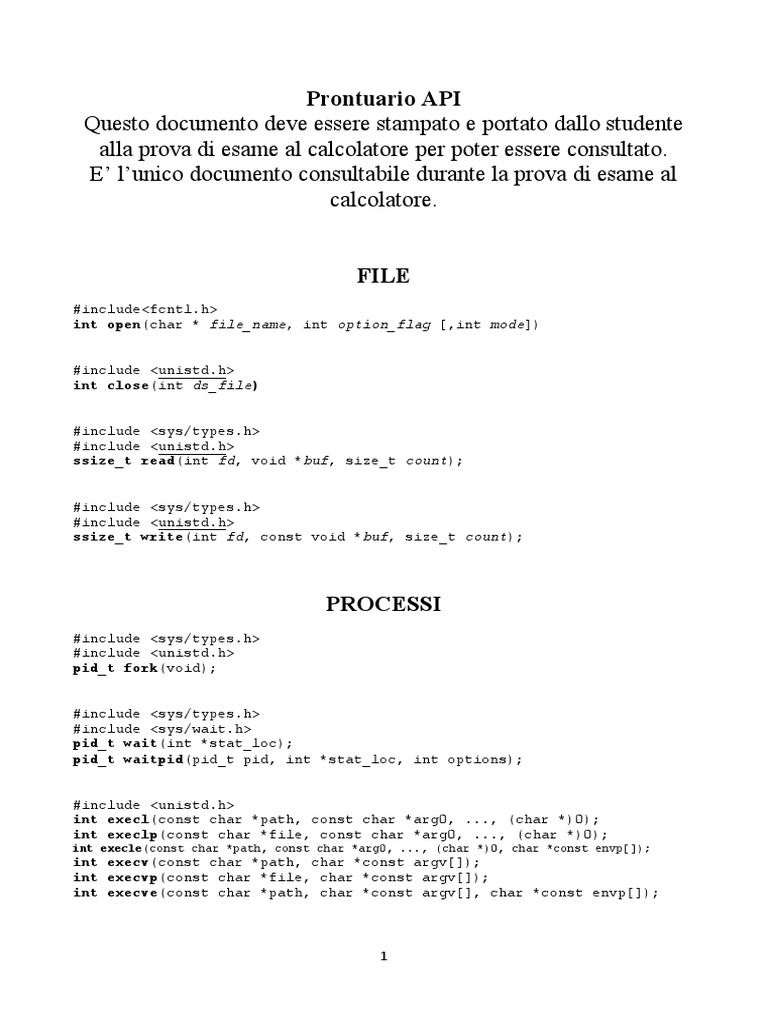 Prontuario API Posix Per Sistemi Operativi | PDF | Process (Computing ...