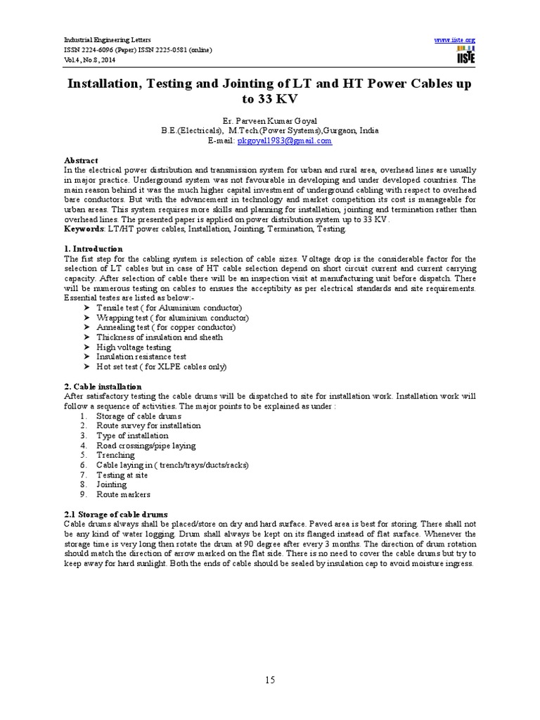 Power Cable Installation and Testing Guide | PDF | Electrical Conductor ...