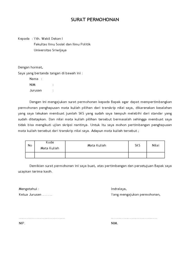 Surat Permohonan Penghapusan Mata Kuliah(1)