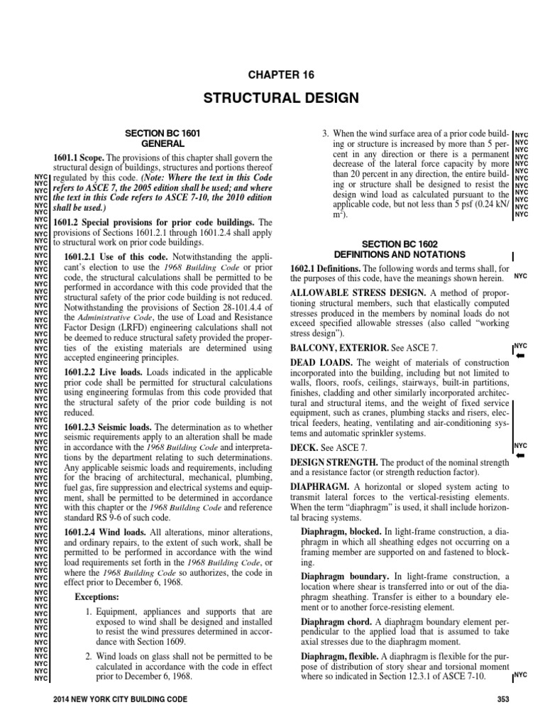 2014 NYC Building Code CH 16 PDF Structural Load Strength Of