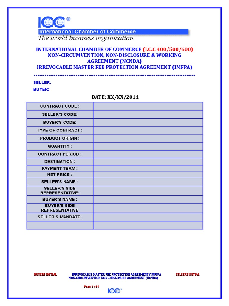 ICC Non-Circumvention & Fee Agreement | PDF | Wire Transfer | Arbitration